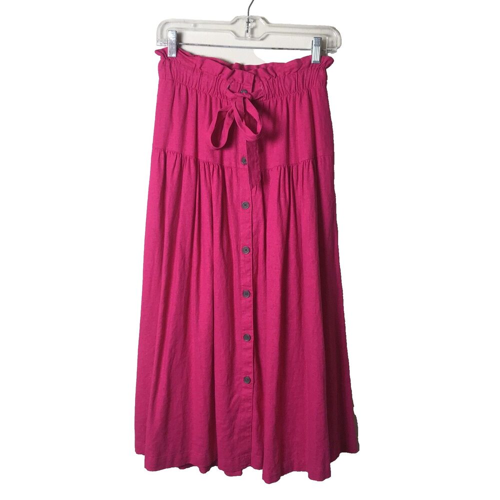 Universal Thread Tie Waist Button Front Pink Midi Skirt Size XS